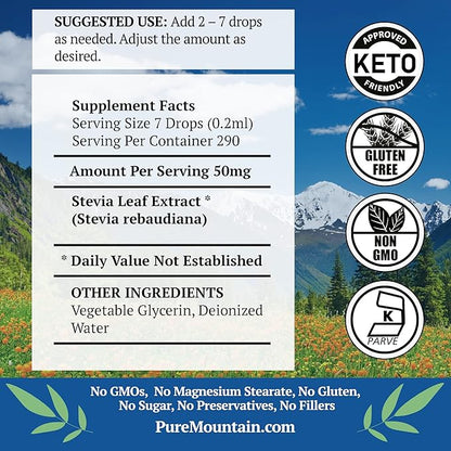 Liquid Stevia Drops – Alcohol Free and Kosher Sugar Substitute - 2oz Glass Bottle
