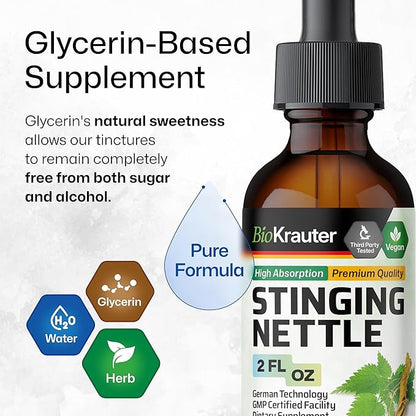 BIO KRAUTER Stinging Nettle Tincture - Nettle Root Extract Liquid - Urinary Support Supplement - Urtica Dioica Natural Extract - Vegan, Sugar & Alcohol Free Drops 2 Fl.Oz.