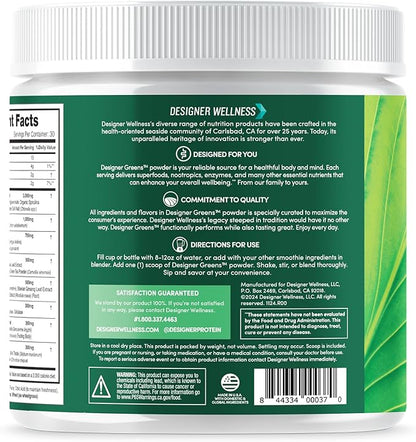Designer Wellness, Designer Greens Superfood Powder with Prebiotics, Probiotics, Antioxidants, and Detox Support, 30 Servings