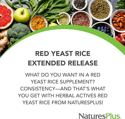 NaturesPlus Herbal Actives Red Yeast Rice, Extended Release - 600 mg, 120 Mini Tablets - Herbal Supplement - Vegan, Vegetarian, Gluten-Free - 60 Servings