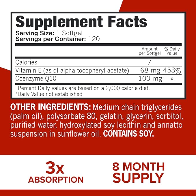 Qunol Ultra CoQ10 100mg Softgels- 3x Better Absorption, Antioxidant for Heart Health & Energy Production, Coenzyme Q10 Vitamins and Supplements, 8 Month Supply, 120 Count (Pack of 2)