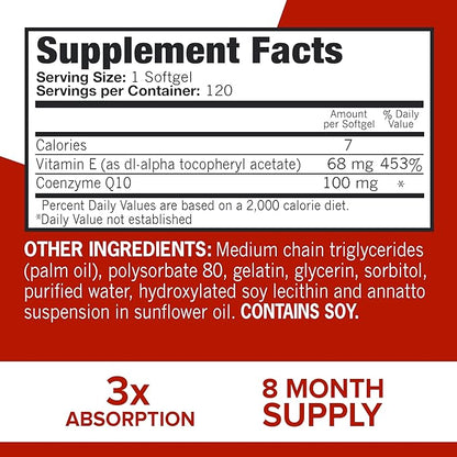 Qunol Ultra CoQ10 100mg Softgels- 3x Better Absorption, Antioxidant for Heart Health & Energy Production, Coenzyme Q10 Vitamins and Supplements, 8 Month Supply, 120 Count (Pack of 2)