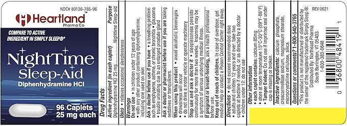 Diphenhydramine HCI 25mg | Sleep Aid Relief Caplets | Sleeping Pills for Adults Extra Strong | Natural Sleeping Aids | 96 Count | 5 Pack