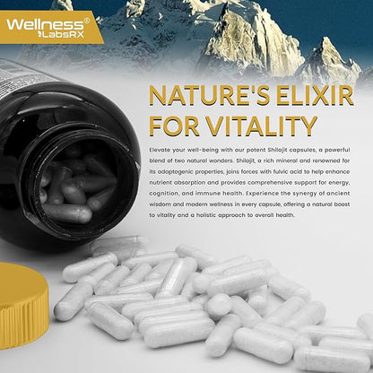 Himalayan Shilajit Capsules for Men 120 Count - 1500mg - Shilajit for Men, Pure Shilajeet for Women with Naturally Occuring Fulvic Acid - Shilajet Supplement for Enhanced Energy and Immune Support