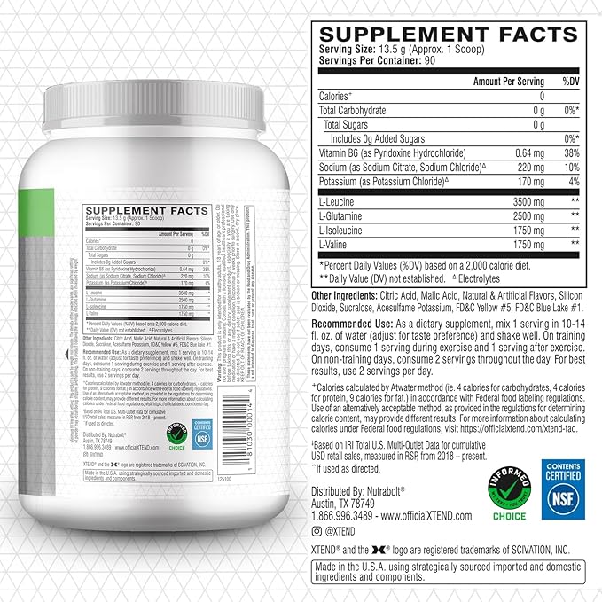 XTEND Original BCAA Powder 7g BCAA and 2.5g L-Glutamine, Sugar Free Post Workout Muscle Recovery Drink with Amino Acids for Men & Women, 90 Servings