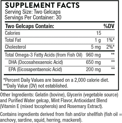 THORNE Advanced DHA - 650 mg DHA and 200 mg of EPA - Supports Healthy Brain Aging and Nerve Function* - 60 gelcaps