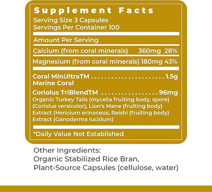 Premier Research Labs Calcium Magnesium Plus, Premier - for Bone, Joint & Teeth Health - Optimal Alkaline pH - with Sustainably Harvested Calcium Calcium - Mushroom Blend - 300 Plant-Sourced Capsulea