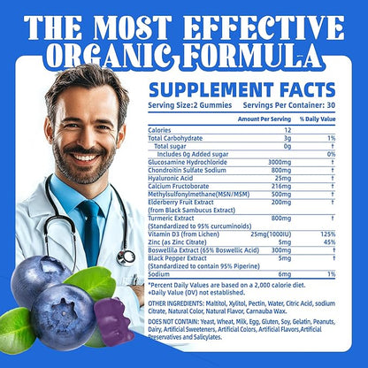 Glucosamine Chondroitin Gummies with MSM & Elderberry Extra Strength - Joint Support, Antioxidant Immune Support Supplement for Adults, Men & Women.60 Blueberry Gummies