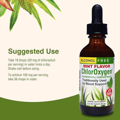 Herbs Etc. ChlorOxygen Chlorophyll Concentrate - Highly-Concentrated Energy Support - Aids Healthy Blood Circulation - Natural Vitality Support - Alcohol-Free - Mint, 2 fl oz (About 132 Servings)