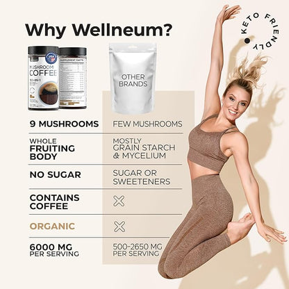 Mushroom Coffee - 10-in-1 Mushroom Superfood Adaptogen Mix - Organic Lion's Mane, Chaga, Turkey Tail, Reishi, Instant Coffee - for Gut Health, Immunity, Energy, Focus - Sugar Free - 7,4 oz (35 Serv)