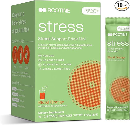 Stress Support Calm Drink Mix Supplement to Help Energy, Mood, & Balance Cortisol Levels, Relaxation Natural Adaptogenic Herbal Calm Powder Mix 10 Pack