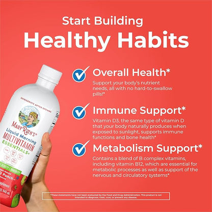 MaryRuth Organics Liquid Morning Multivitamin Essentials+ | Vitamin A C D E B6 B12 Biotin Zinc, Mens Womens Multivitamin, Immune Support, Beauty | Sugar Free | Vitamins for Ages 1+ | Vegan | 32 Fl Oz
