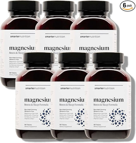Smarter Nutrition Magnesium Complex - Chelated Magnesium Glycinate + Citrate, Malate for Sleep, Relaxation, Muscle & Nerves + Clinically Proven L-Theanine, Non-GMO-360 Tablet[180-Day Supply]