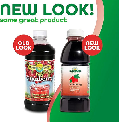 Dynamic Health Pure Cranberry Unsweetened 100% Juice Concentrate, Natural Antioxidant Supplement, No Additives, No Added Sugar, No Preservatives, 16 Servings, 16oz