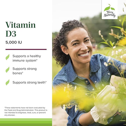 Terry Naturally Vitamin D3 - Bone Health & Bone Strength Supplement - Dietary Supplement for Immune System & Brain Support - 5,000 IU Vitamin D Tablets with Mixed Berry Flavor - 90 Chewable Tablets
