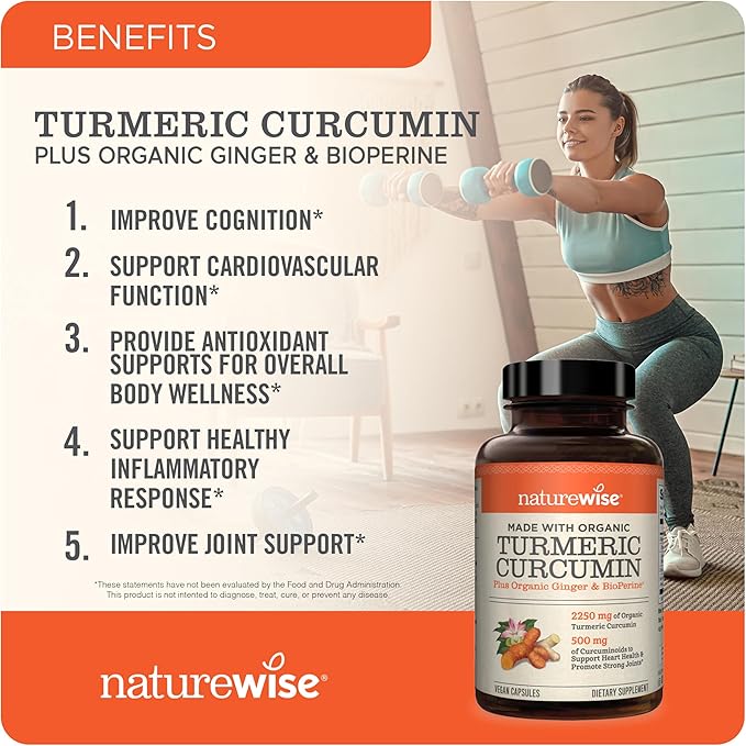 NatureWise Curcumin Turmeric 2250mg - 95% Curcuminoids & BioPerine Black Pepper Extract for Advanced Absorption - Daily Joint and Immune Health Support - Vegan, Non-GMO, 180 Count[60-Day Supply]