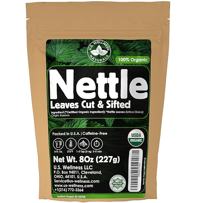 Nettle Tea - 8Oz (REAL WILD HARVEST) | 100% USDA Certified ORGANIC | Loose Leaf (Urtica Dioica aka Stinging Nettle) Cut & Sifted