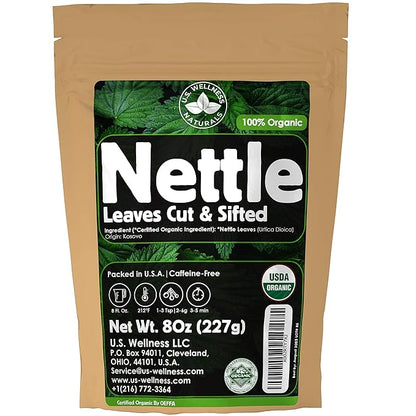 Nettle Tea - 8Oz (REAL WILD HARVEST) | 100% USDA Certified ORGANIC | Loose Leaf (Urtica Dioica aka Stinging Nettle) Cut & Sifted