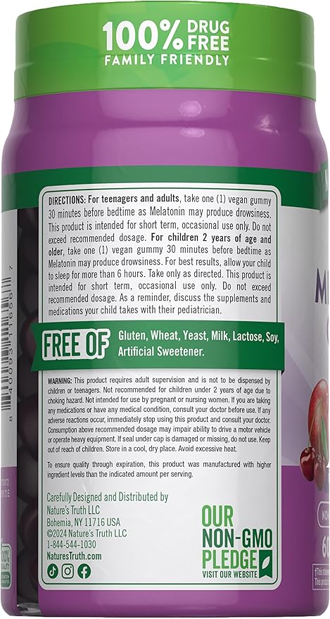 Nature's Truth Melatonin Gummies | 1mg | 60 Count | Cherry Pomegranate Flavor | Vegan, Non-GMO & Gluten Free Supplement