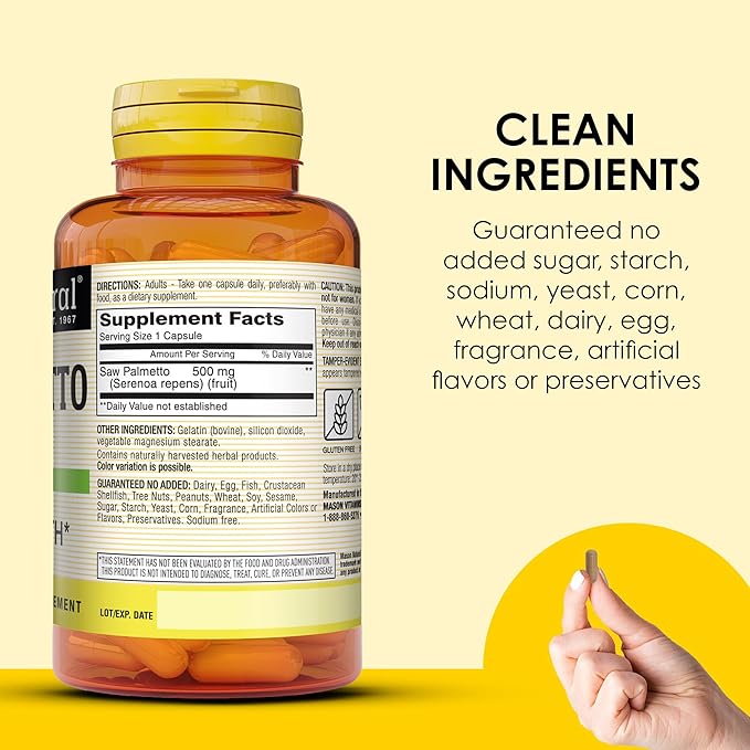 MASON NATURAL Saw Palmetto 500 mg, Supports Prostate Health & Urinary Function, 60 Capsules, Pack of 3