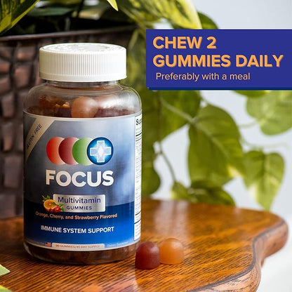 Focus Multivitamin Gummies | Flavored Vitamin Supplement | Boost Energy Levels | Support Overall Health | Daily Dietary Vitamin | 90 Ct, 45 Day Supply