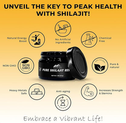 Pure Himalayan Organic Shilajit, High Potency Shilajit Resin - Gold Grade, Authentic & Natural - 70% Fulvic Acid & 85+ Trace Minerals for Energy & Immune Support | 75 Servings - 30g