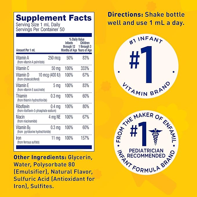 Enfamil Prenatals & Baby Vitamins Poly-Vi-Sol 8 Multi-Vitamins & Iron Supplement Drops for Infants & Toddlers, Supports Growth & Development, 50 mL Dropper Bottle (Pack of 2)