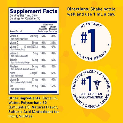 Enfamil Prenatals & Baby Vitamins Poly-Vi-Sol 8 Multi-Vitamins & Iron Supplement Drops for Infants & Toddlers, Supports Growth & Development, 50 mL Dropper Bottle (Pack of 2)