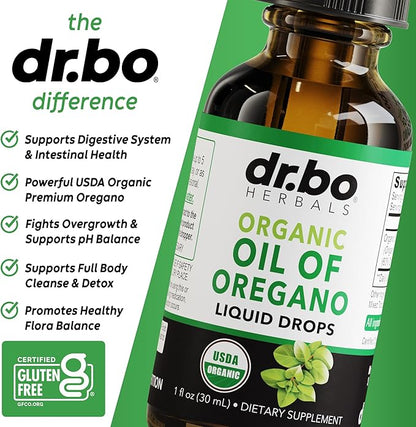 Oregano Oil Organic Liquid Drops - 6 Month Supply Oil of Oregano Drops Tincture Extract, Cleanse, Detox, Immune Support, Digestive Gut Health - Pure Vegan Non-GMO Herbal Organic Oregano Oil Drops 1 oz