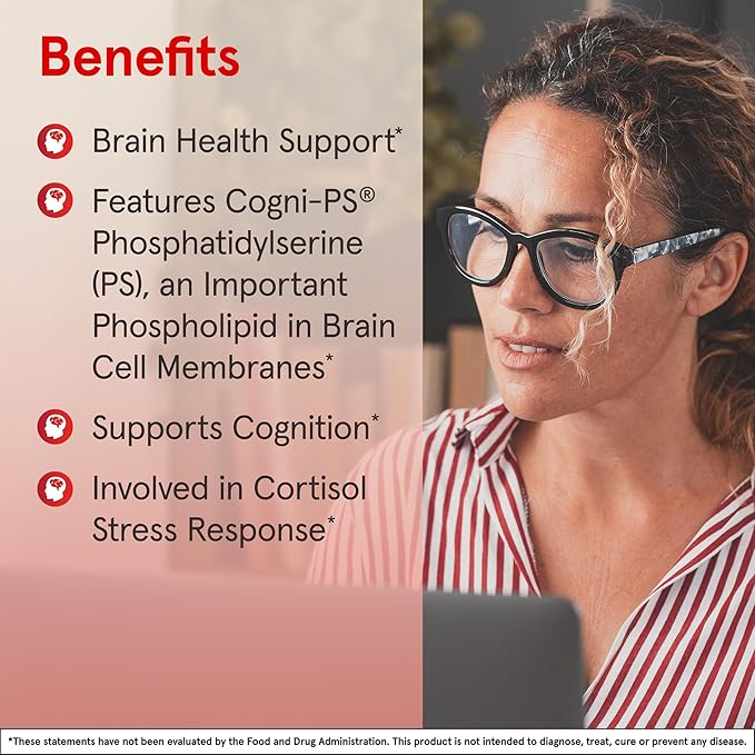 Jarrow Formulas PS100 Phosphatidylserine 100 mg, Dietary Supplement for Brain Health and Cognition Support, 30 Softgels, 10-30 Day Supply
