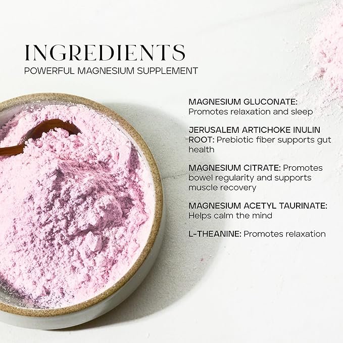 Calming Restore Magnesium Supplement with L Theanine and Magnesium Complex, Gluten Free Powder Drink Mix, Sleep, Calm, Relaxation and Muscle Recovery Support, Tart Pomegranate, 30 Servings