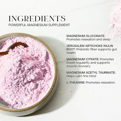 Calming Restore Magnesium Supplement with L Theanine and Magnesium Complex, Gluten Free Powder Drink Mix, Sleep, Calm, Relaxation and Muscle Recovery Support, Tart Pomegranate, 30 Servings