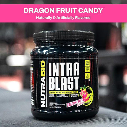 NutraBio Intra Blast Bcaa Powder Amino Acid Supplement, Electrolyte & Hydration Blend, Intra, Pre Workout & Muscle Recovery, 20g Eaa Amino Acids Powder, 5g Glutamine- Dragonfruit Candy, 30 Serving