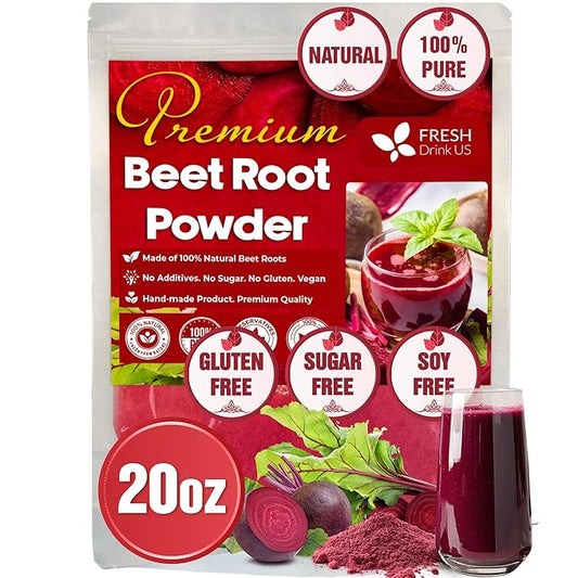 FreshDrinkUS, Premium 20oz Beet Root Powder, 100% Natural and Pure from Beet Root, Beetroot Powder Perfect for Smoothies, Energy Booster, Soups and Sauces. No Additives, No Gluten, No Sugar, Vegan