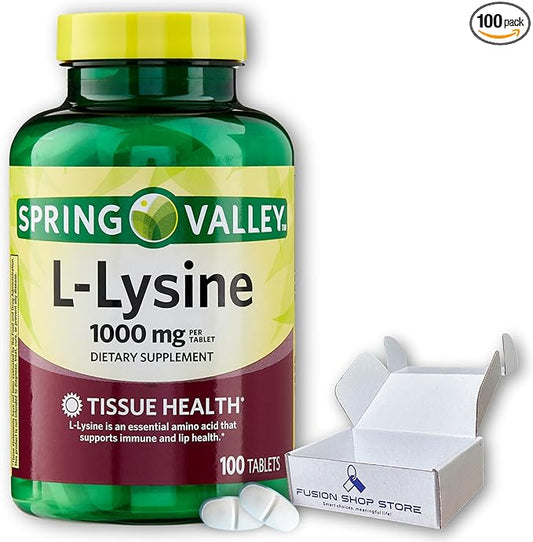 Spring Valley l-lysine 1000mg- 100 Tablets (Pack of 1), Boxed by Fusion Shop Store