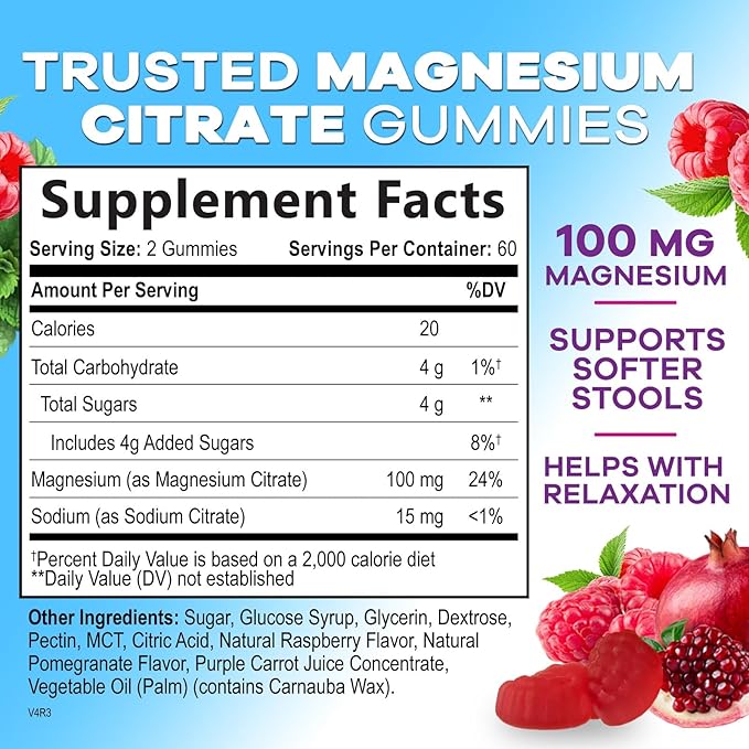 Magnesium Gummies Supplement - High Absorption Magnesium Citrate Supplement for Adults & Kids - Nature's Calm Magnesio Gummy Dietary Supplements for Bone, Muscle Health, Heart Support - 120 Gummies