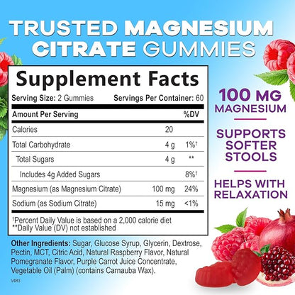 Magnesium Gummies Supplement - High Absorption Magnesium Citrate Supplement for Adults & Kids - Nature's Calm Magnesio Gummy Dietary Supplements for Bone, Muscle Health, Heart Support - 120 Gummies