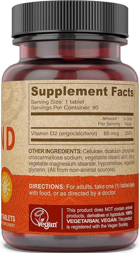 DEVA Vegan Vitamin D2 60 mcg 2400 IU, Ergocalciferol Supplement with No Animal Ingredients, 90 Tablets (Pack of 3)