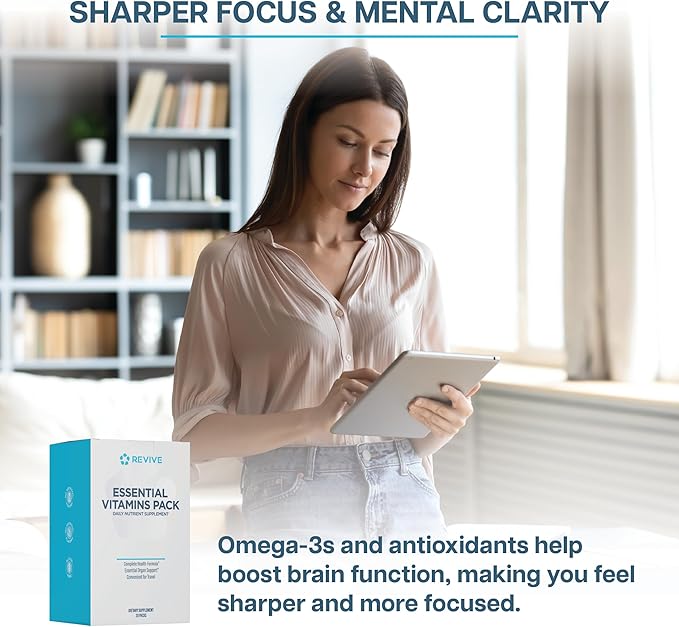 Revive MD Essential Vitamin Packs for Women & Men, Vitamins Pack Daily Nutrient Supplement - Travel-Friendly Multivitamin Packets with Arjuna & Turmeric Extract Support Heart, Joint, & Organ Health