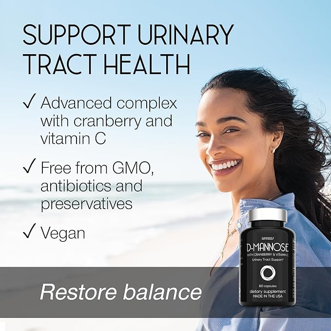 D-Mannose 1000mg Capsules - D Mannose with Cranberry Extract and Vitamin C - 60 Capsules 500mg High Strength - Urinary Tract Health for Women & Men - Vegan & Non-GMO - Fast-Acting Natural UTI Support