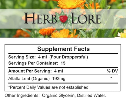 Herb Lore Organic Alfalfa Leaf Tincture – Alcohol Free Liquid Herbal Support Supplement Drops for Pregnancy, Lactation & Overall Wellness (2 fl oz)