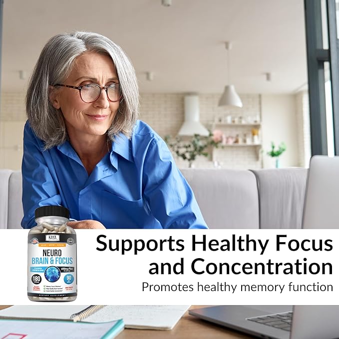 Kaya Naturals - Neuro Brain for Memory & Focus - Nootropic Energy Capsule - Nootropic Brain Support Supplement - Focus & Concentration & Learning Accuracy - Cognitive Function - 180 Count