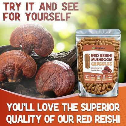 Reishi Mushroom Capsules - 360 Count Red Reishi Mushroom Capsules - 6 Month Supply Real Mushrooms Reishi Supplement Pills for Cognitive and Immune Boost - Mushroom Reishi Hongo Reishi Organico
