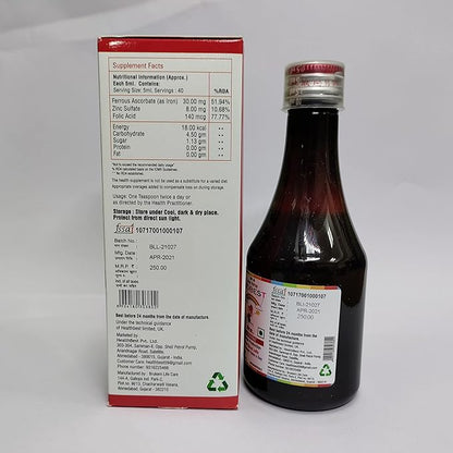 Kidbest Iron (Haematinic) Syrup, Zinc, Folic Acid, 200 ML