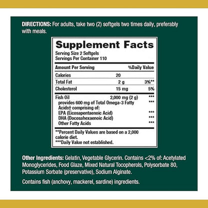 Nature's Bounty Fish Oil 1000 mg Coated Softgels, 220 Count