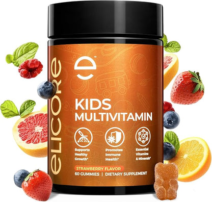 Kids Multivitamin Gummies – Strawberry Flavor – Immune & Growth Support with A, C, D, E, B6, B12, Zinc – Non-GMO, Gluten-Free – Chewable Vitamins for Kids 4+ – 60 Count