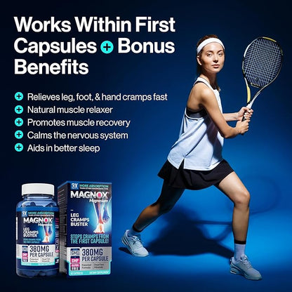 MAGNOX® Leg Cramps Buster | Magnesium Supplement for Muscle Cramps & Spasms | 380mg Magnesium for Leg Cramps at Night | 3X More Absorption | Dead Sea Minerals | Magnesium for Sleep&Muscle | 60 Caps