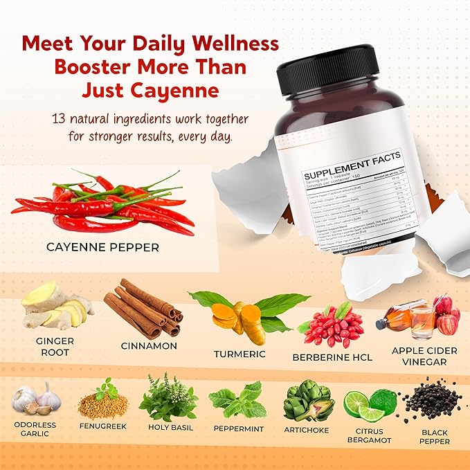 Cayenne Pepper Ginger Turmeric Berberine - Digestion, Gut Heath Support - Made in USA