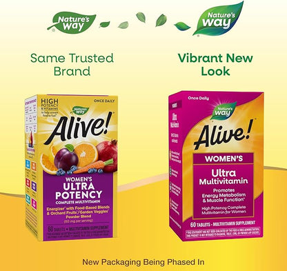 Nature's Way Alive! Women's Daily Ultra Multivitamin, High Potency Formula, Promotes Energy Metabolism and Muscle Function*, with Methylated B12, 60 Tablets (Packaging May Vary)
