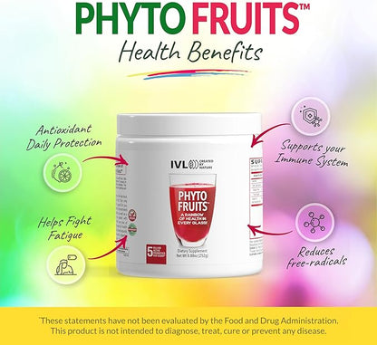 IVL - Phyto Fruits Superfood Powder - Support Energy - Digestive & Probiotic - Antioxidant - Vegan - 40 Fruits and Nutrients Plus 6 Probiotic Strains (30 Servings, 8.88 oz)